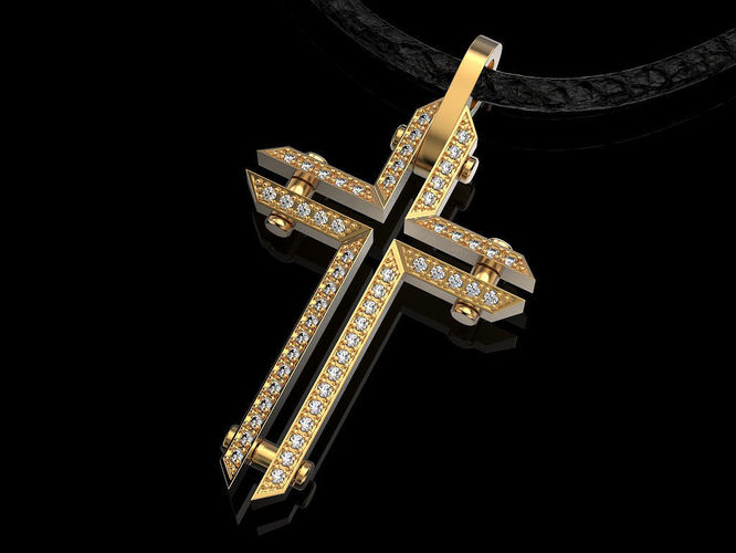 Cross gold pendant with diamonds 3D print model