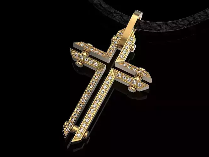 Cross gold pendant with diamonds