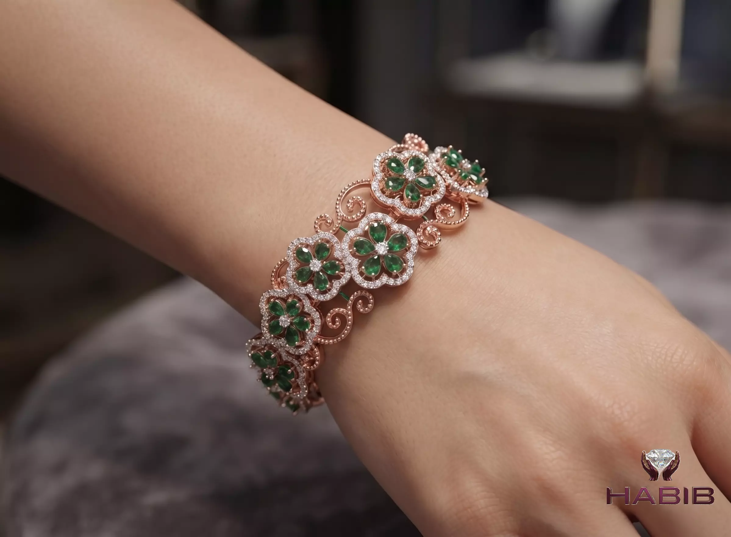 A timeless emerald bracelet crafted with precision 3D print model