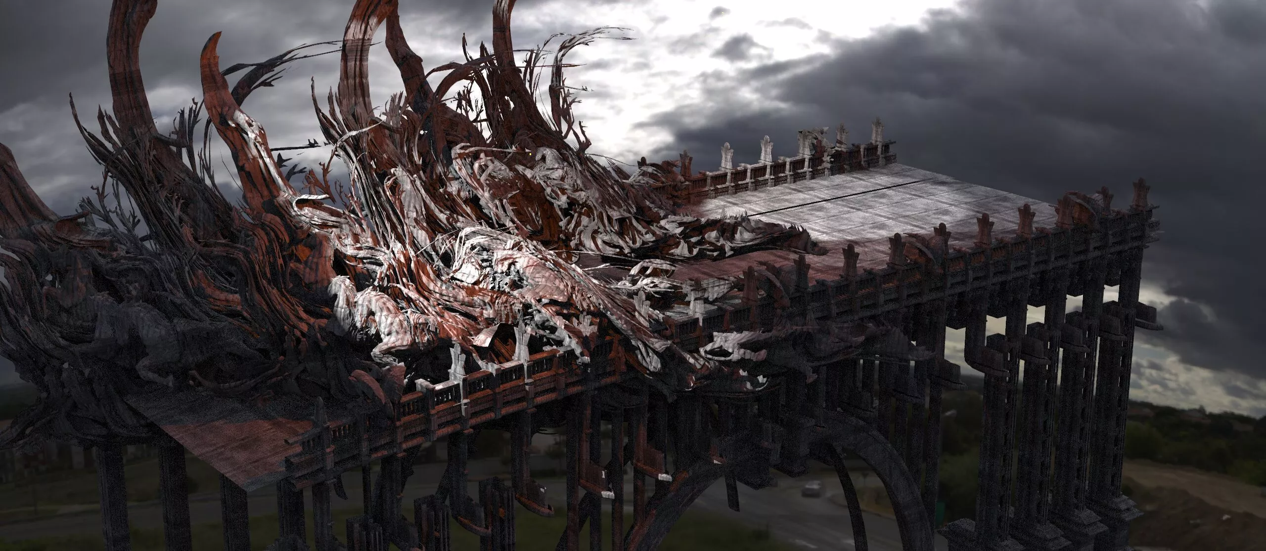 Dark Hell inspired city Walkway 1 3D model