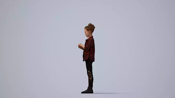 Young Caucasian girl standing in public space wearing 3D model 3
