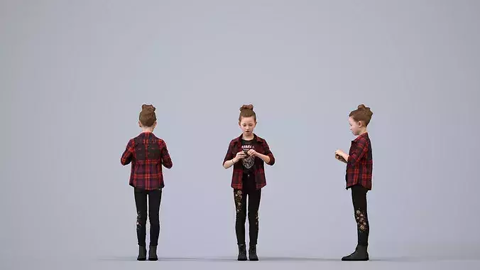Young Caucasian girl standing in public space wearing 3D model 2