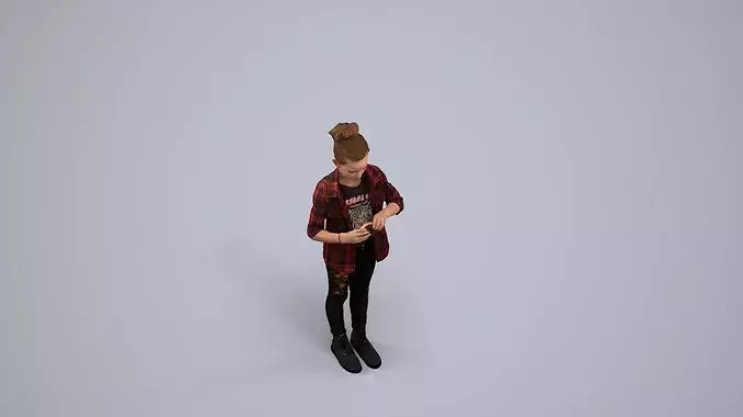 Young Caucasian girl standing in public space wearing 3D model 6