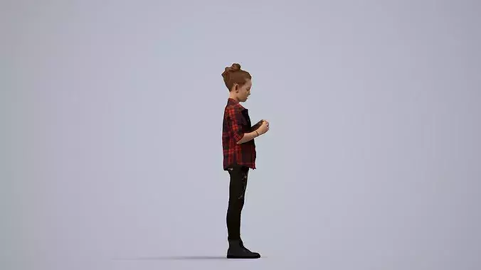 Young Caucasian girl standing in public space wearing 3D model 5