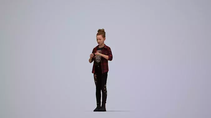 Young Caucasian girl standing in public space wearing 3D model 7