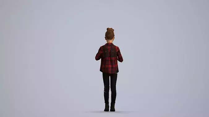 Young Caucasian girl standing in public space wearing 3D model 4