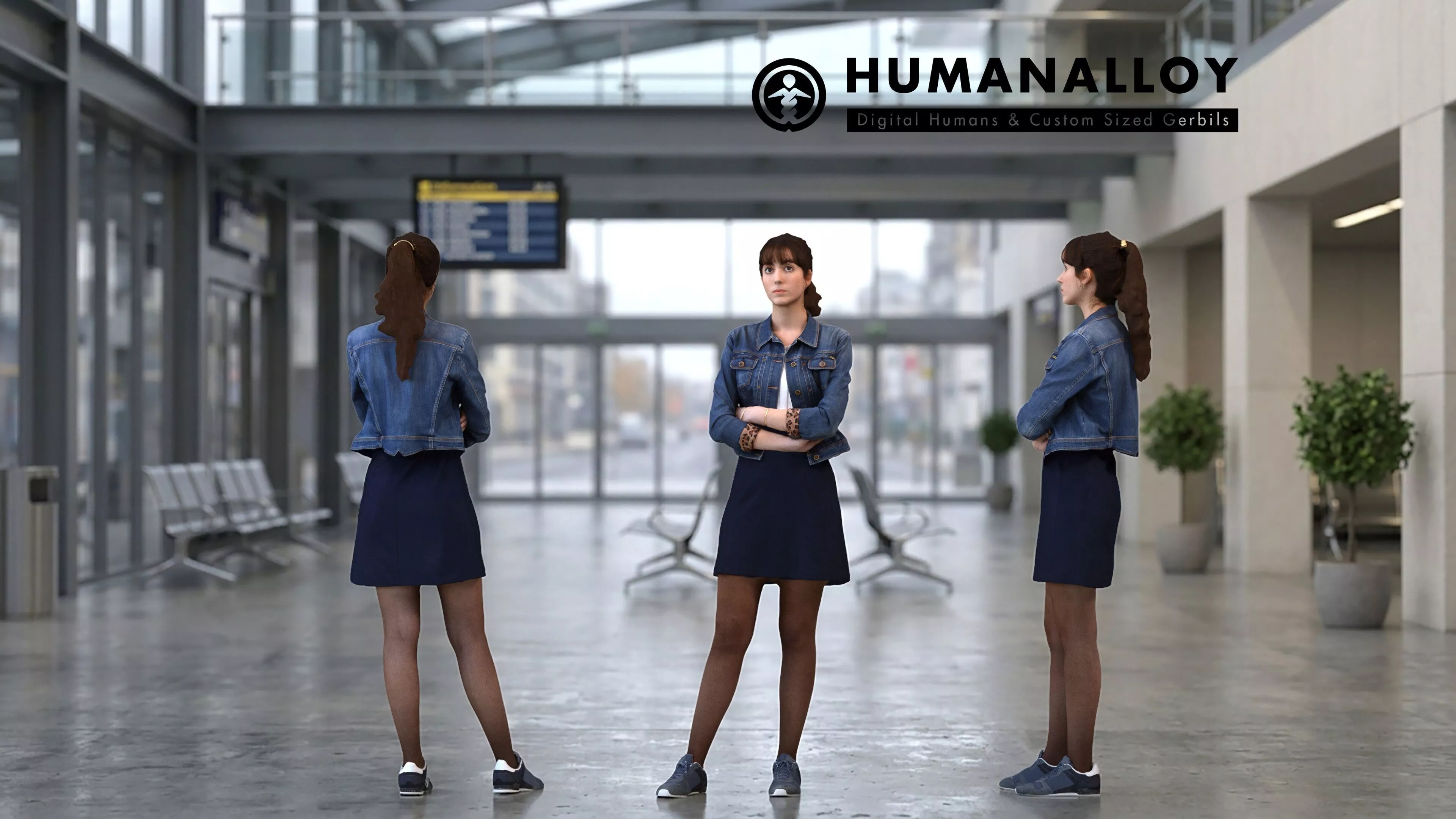 Adult Caucasian woman waiting in public wearing casual autumn 3D model