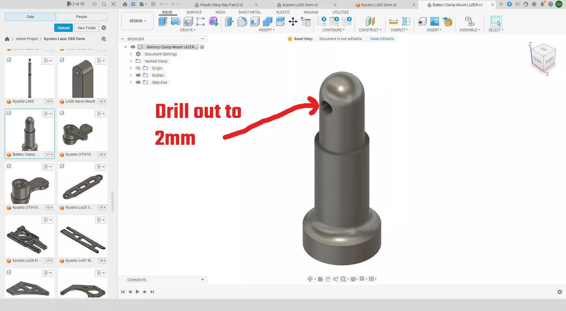 Kyosho LA25 Lazer ZX ZXR ZXRR Battery Clamp and Posts Free 3D print model