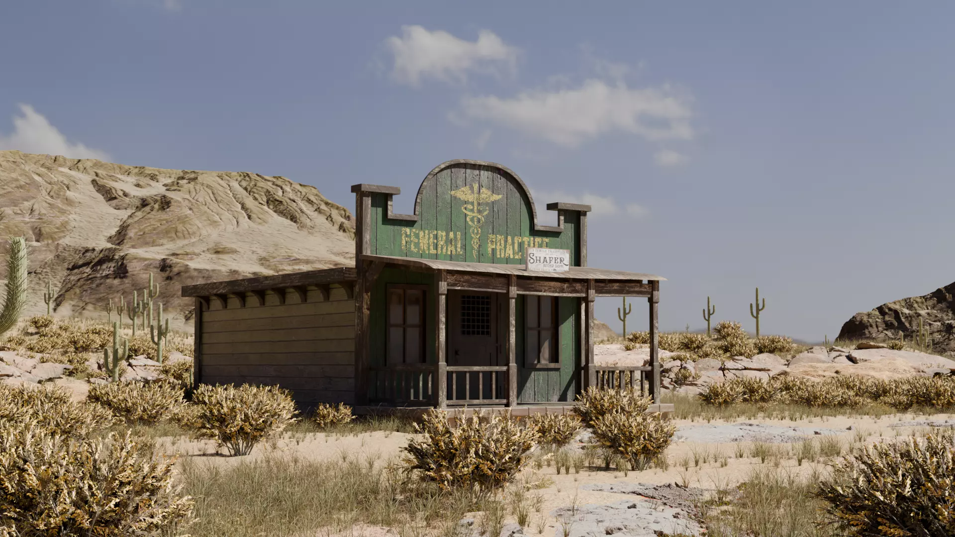 Old Western medical shop Low Poly 3D Model Low-poly 3D model