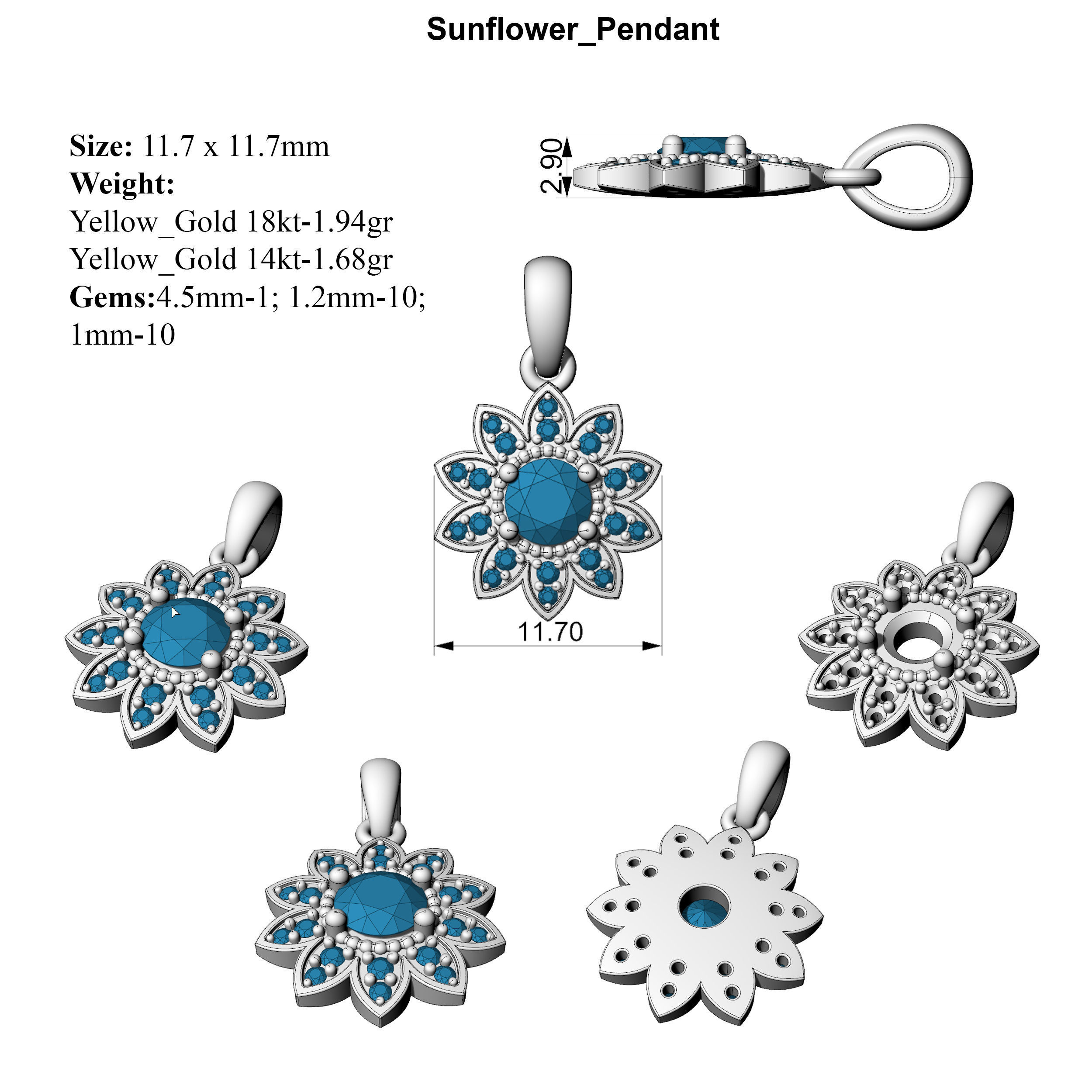 Sunflower Pendant 3D print model_2