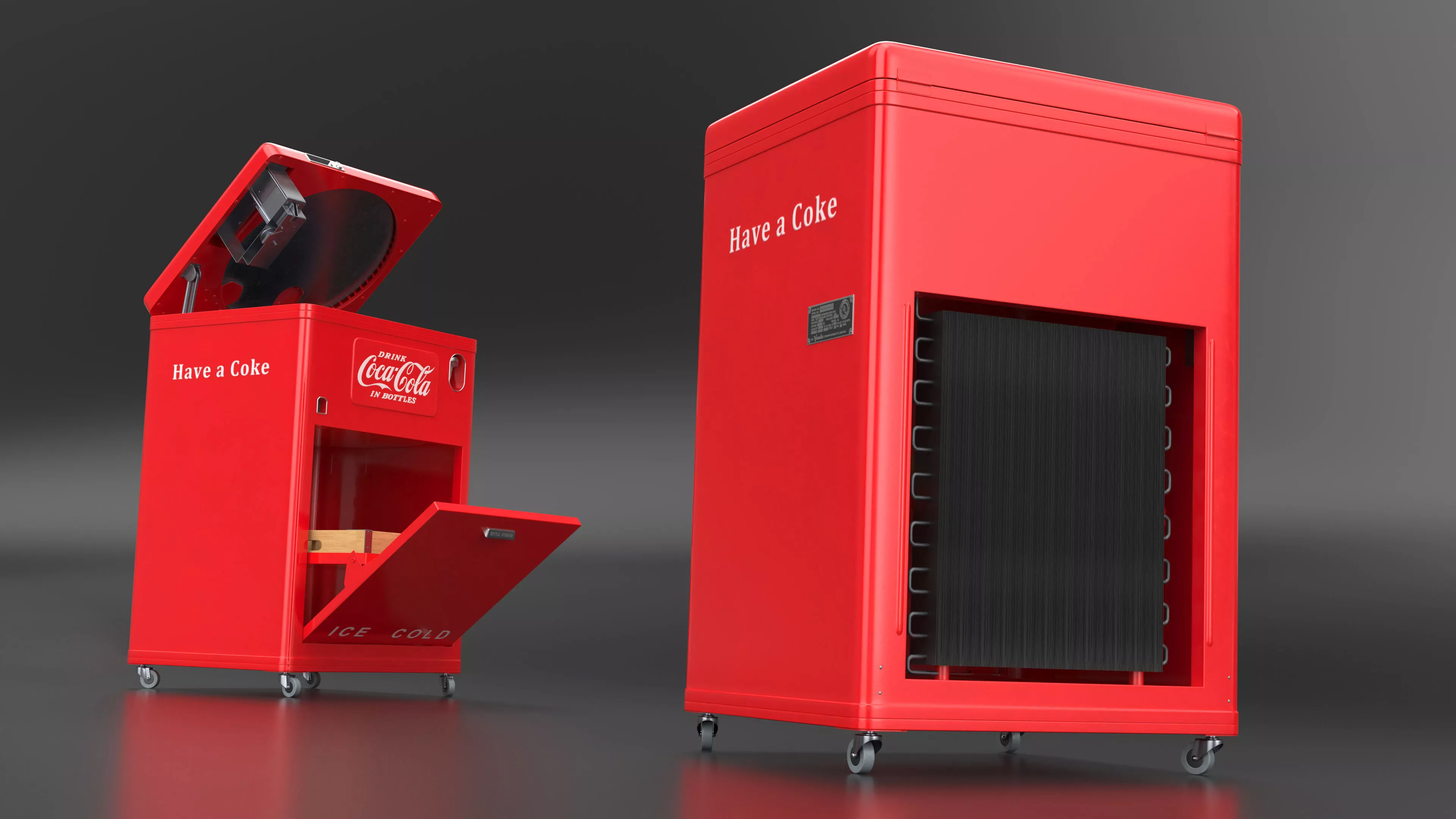 Coca-Cola Bottle Cooler with Rotary Loader Red Vintage Rigged 3D model
