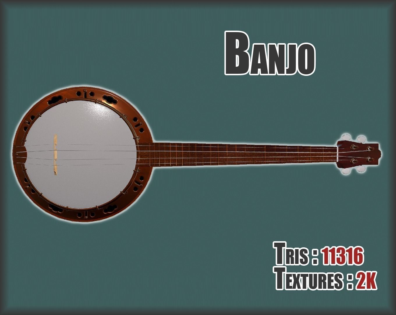 Banjo PBR textures model Low-poly 3D model_0