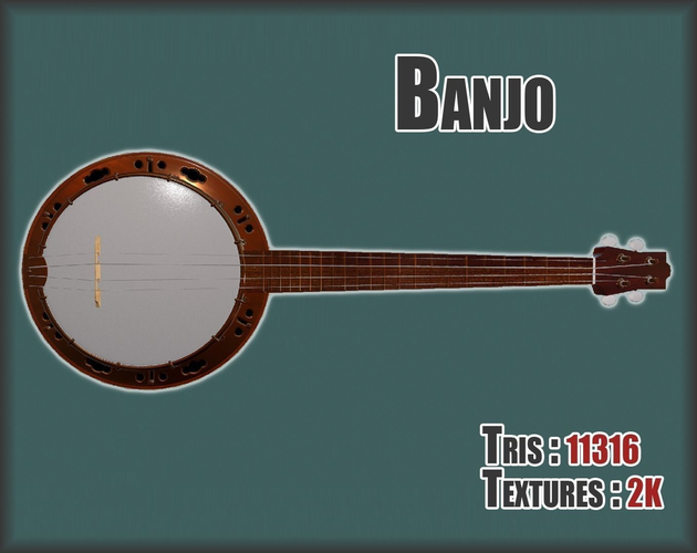 Banjo PBR textures model Low-poly 3D model
