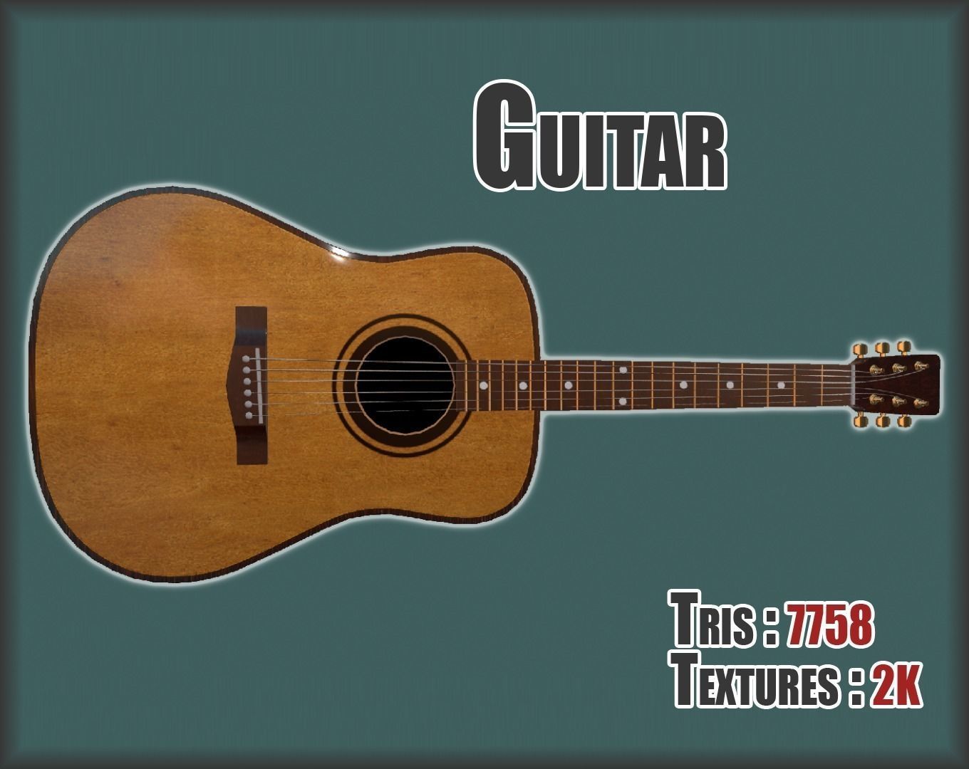 Giutar PBR textures model Low-poly 3D model_0