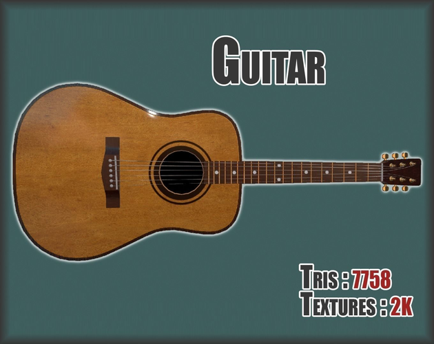 Giutar PBR textures model Low-poly 3D model