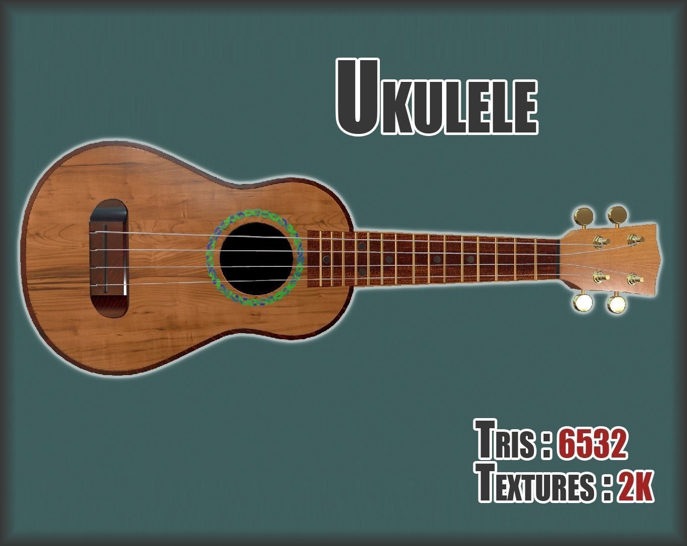 Ukulele PBR textures model Low-poly 3D model_0