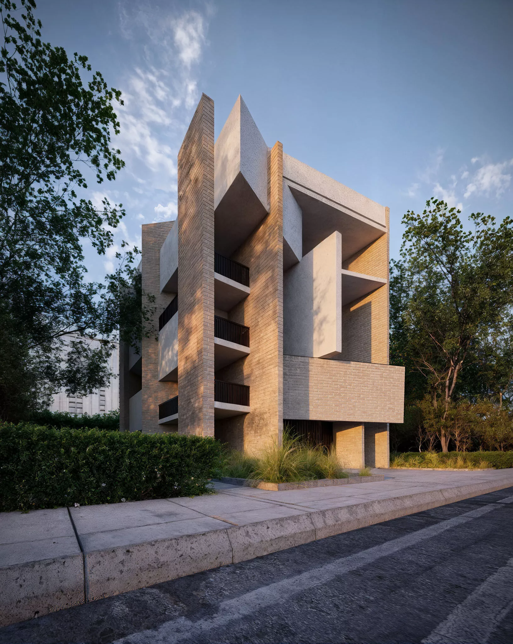 Modern Brutalist Apartment Building 3D model