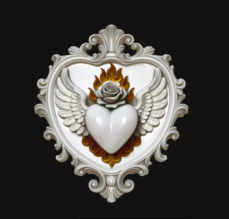 Winged Sacred Heart Rose Flame Pendant Jewelry Model 3D print model