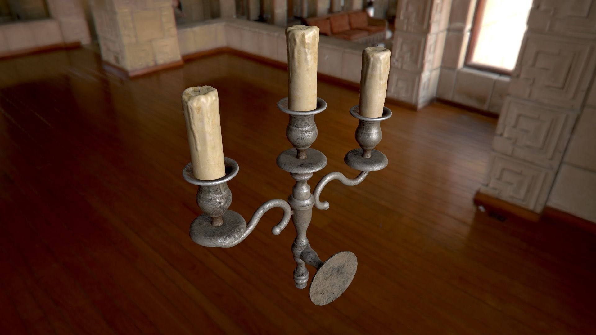 Old wall candle Low-poly 3D model_8