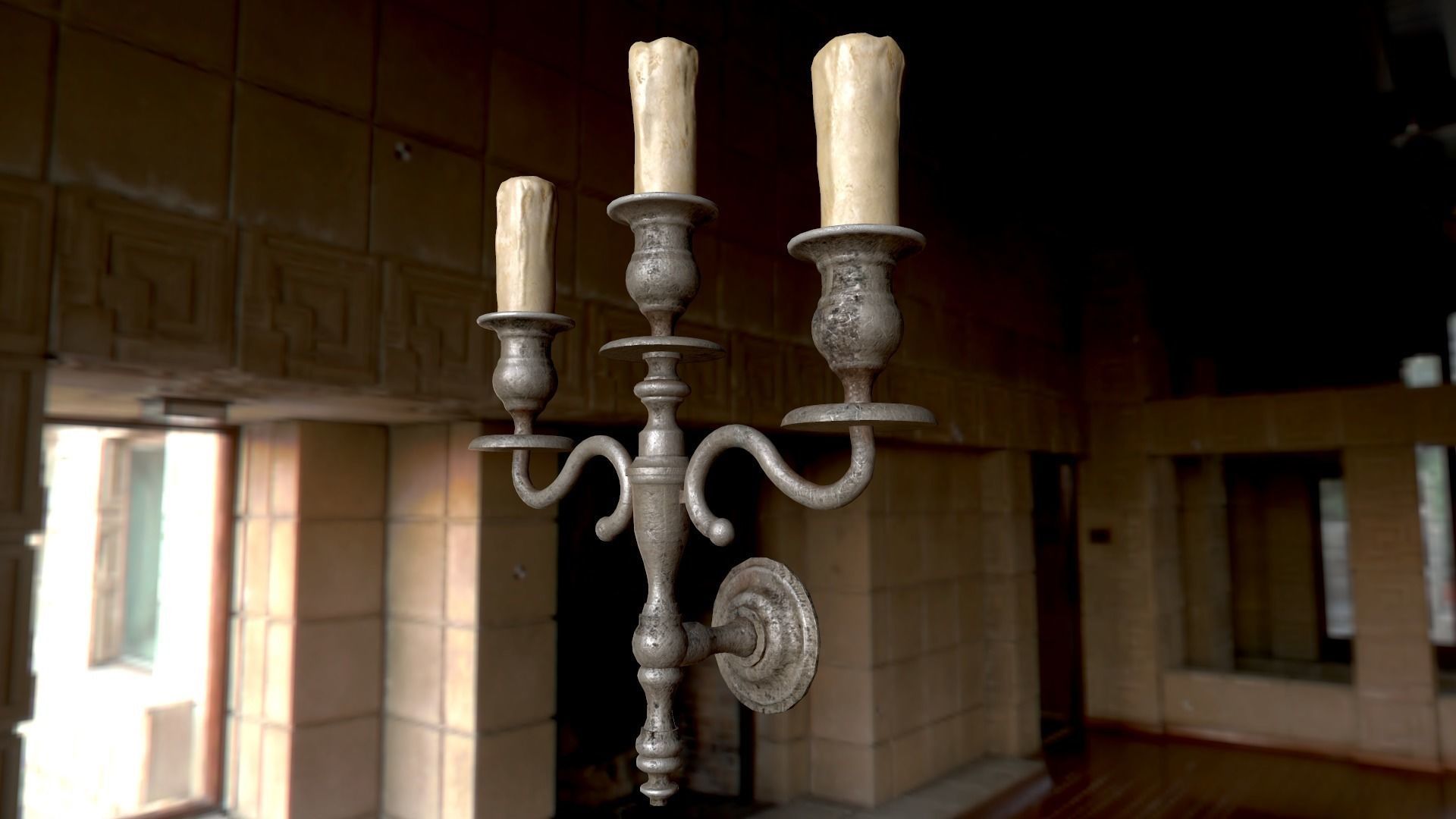 Old wall candle Low-poly 3D model_9