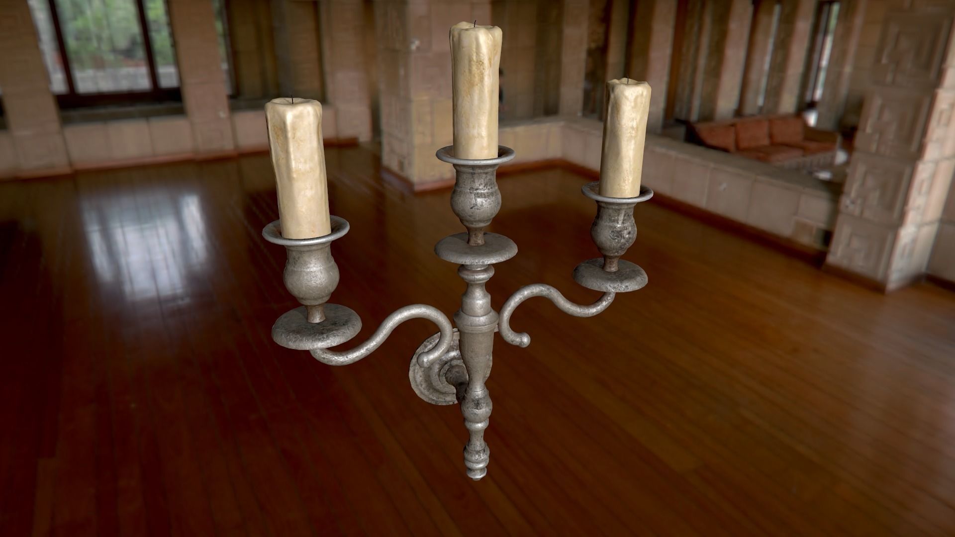 Old wall candle Low-poly 3D model_7