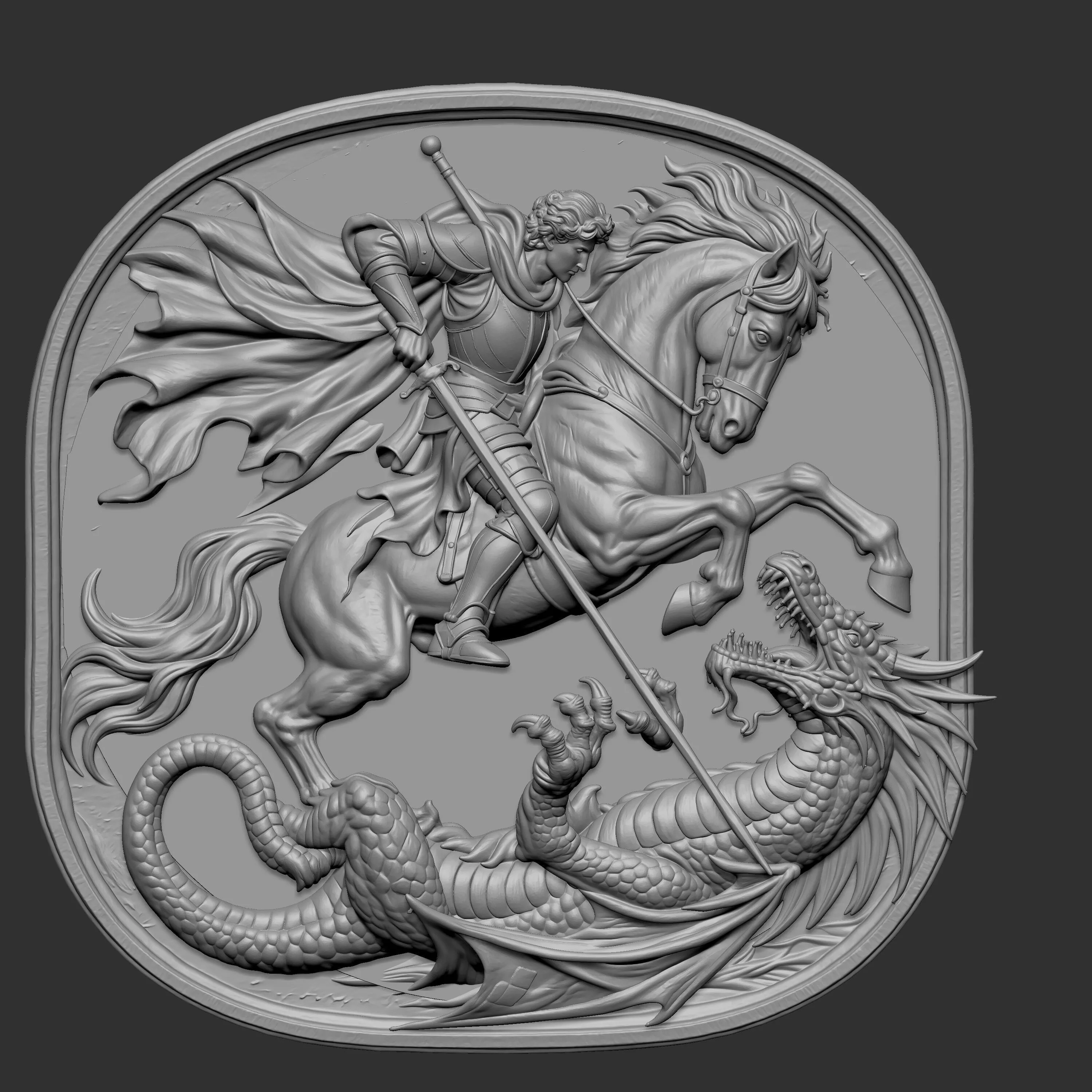 3D relief sculpture depicts Saint George and the Dragon 3D print model