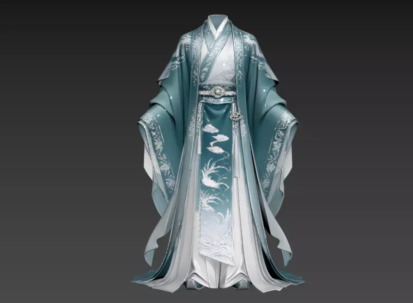 009 Embroidered cloud crane pattern Song style long sleeved 3D model