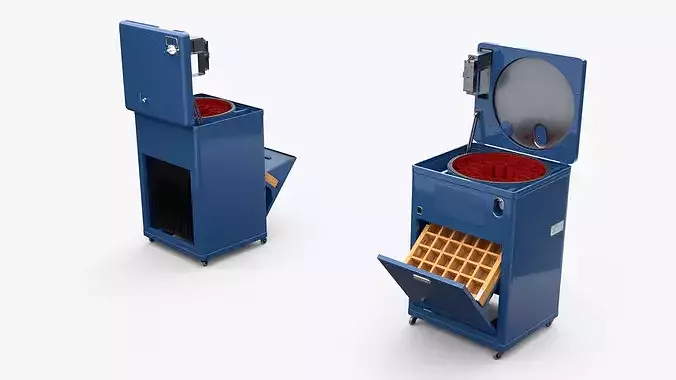 Retro Chest-Type Beverage Cooler with Rotating Rack Blue 3D model