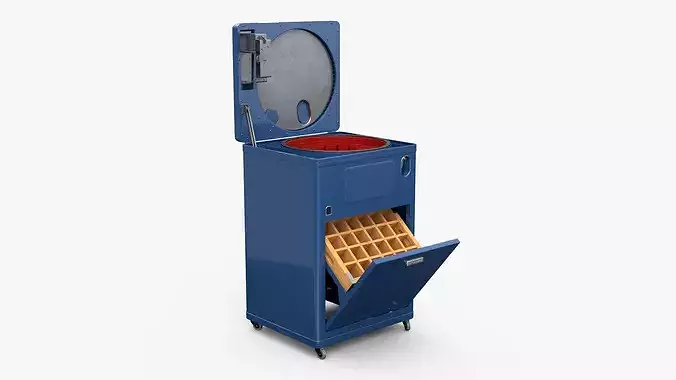 Retro Chest-Type Beverage Cooler with Rotating Rack Blue 3D model 3