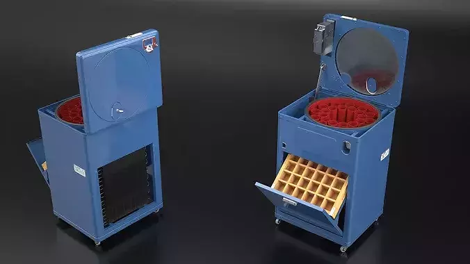 Retro Chest-Type Beverage Cooler with Rotating Rack Blue 3D model 2