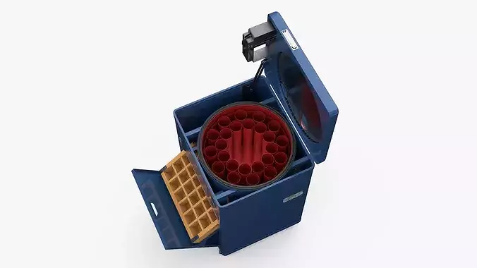 Retro Chest-Type Beverage Cooler with Rotating Rack Blue 3D model 7