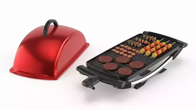 Picnic Table with Electric Grill and Food Spread 3D model 6
