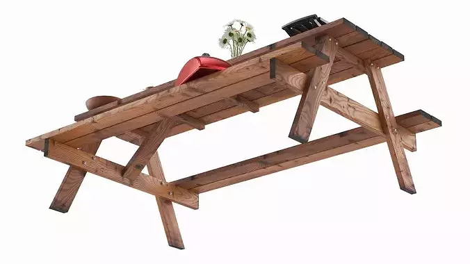 Picnic Table with Electric Grill and Food Spread 3D model 3