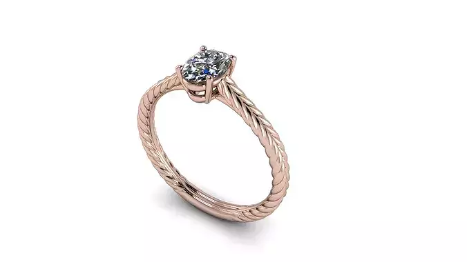 Model 1357 Solitaire Rope Weeding Ring Oval Diamond 7 US size