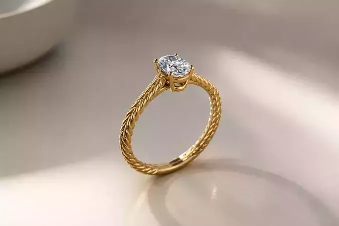 Model 1358 Solitaire Rope Ring Oval Diamond 7and half US size