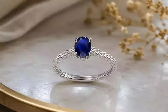 Model 1359 Solitaire Rope Weeding Ring Oval Diamond 8 US size