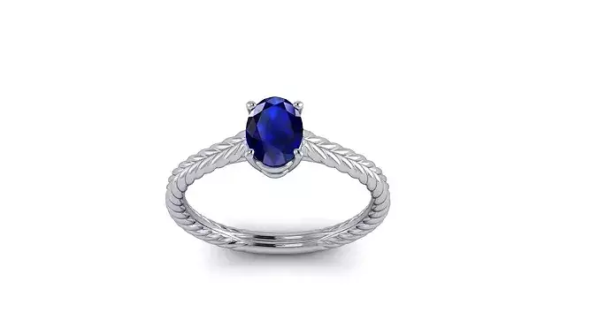 Model 1360 Solitaire Rope Ring Oval Diamond 8and half US size