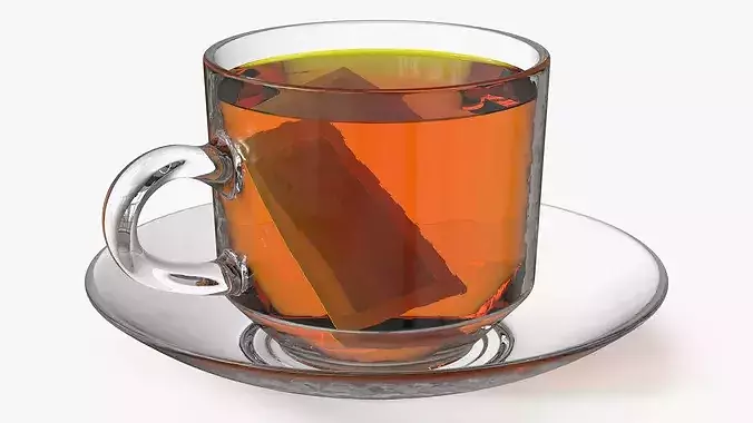 Glass Cup with Infused Tea Bag 3D model