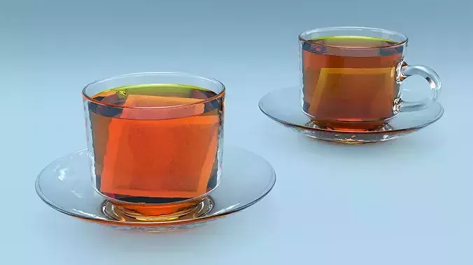 Glass Cup with Infused Tea Bag 3D model 3