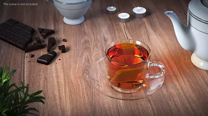 Glass Cup with Infused Tea Bag 3D model 2