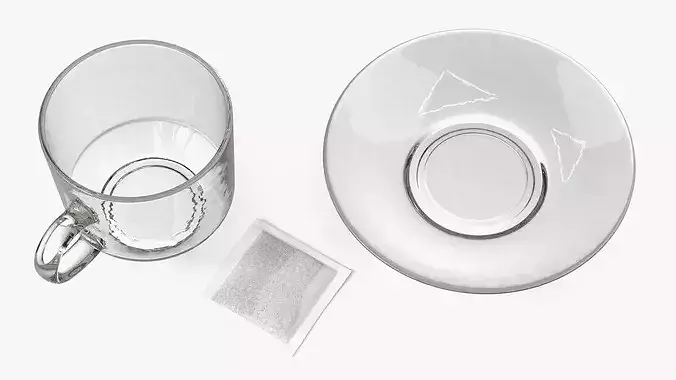 Glass Cup with Infused Tea Bag 3D model 6