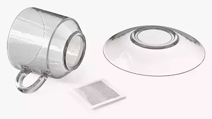 Glass Cup with Infused Tea Bag 3D model 7