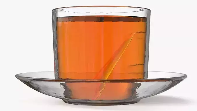 Glass Cup with Infused Tea Bag 3D model 5