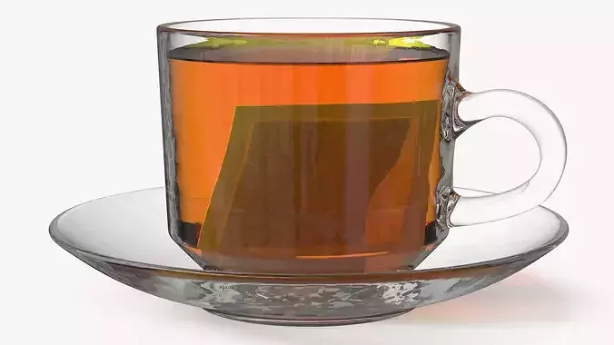 Glass Cup with Infused Tea Bag 3D model 4
