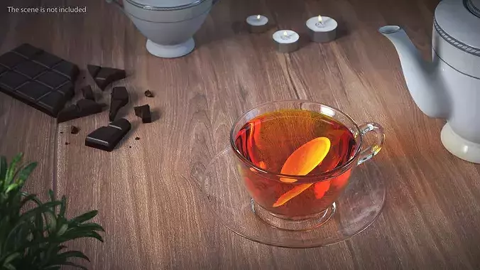 Brewed Tea Bag in Glass Mug 3D model 2
