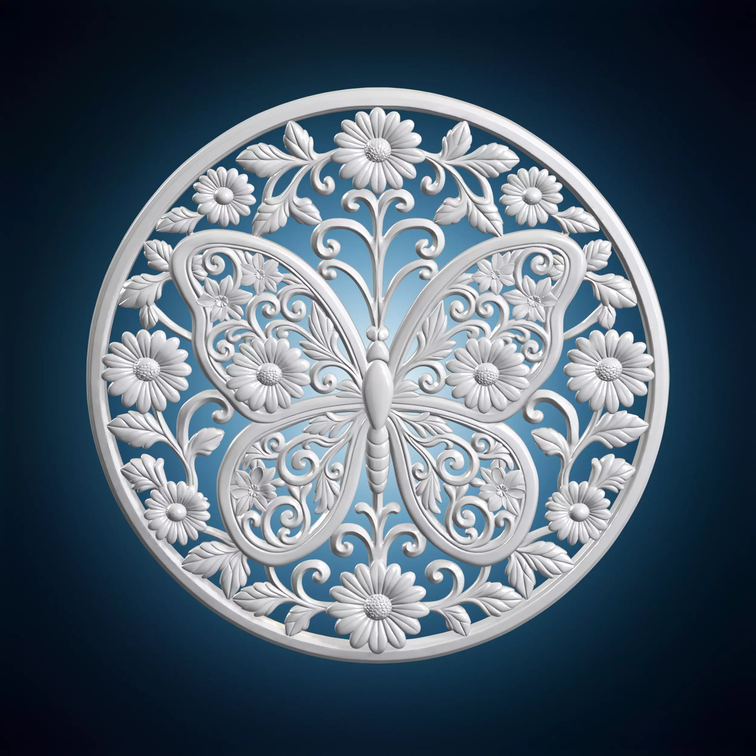 Floral Butterfly Mandala 3D Printable Wall Art 3D print model
