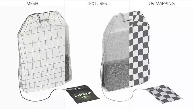 Mockup Classic Tea Bag with String and Label 3D model 6