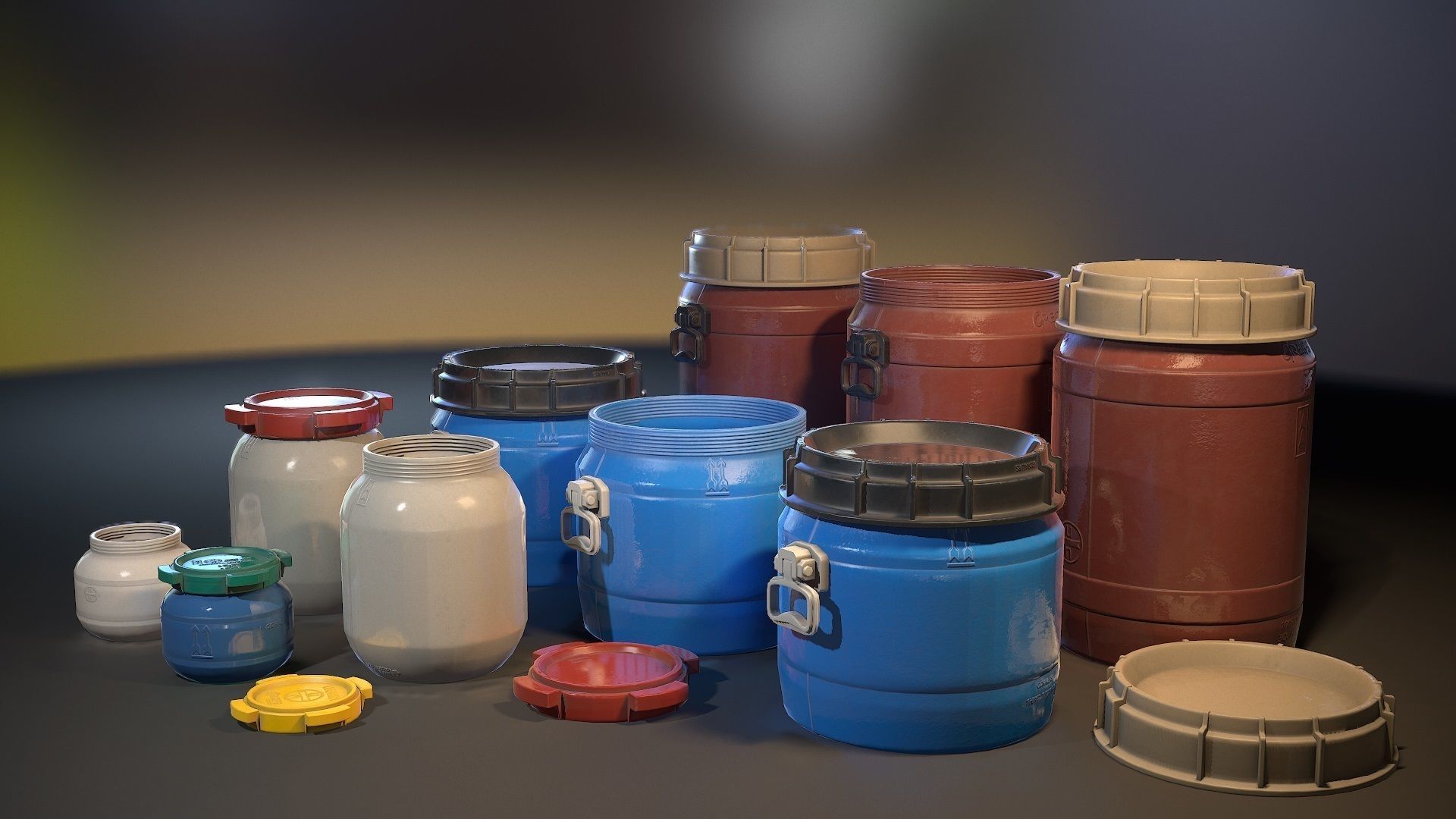 Plastic Barrels - Game ready props Low-poly 3D model_1
