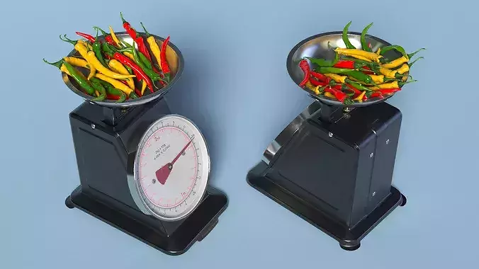 Analog Kitchen Scale with Chili Peppers Black 3D model 3