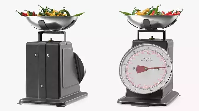 Analog Kitchen Scale with Chili Peppers Black 3D model 4